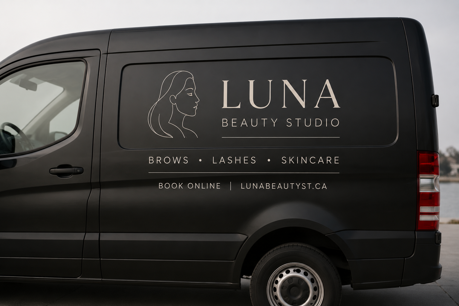 Luna Beauty Studio branded vehicle decal