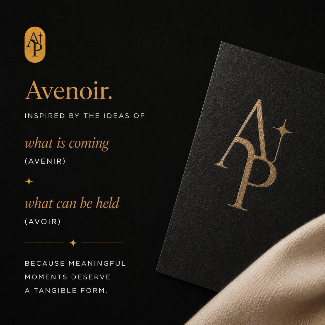 Premium Avenoir stationery with embossed detail on textured paper