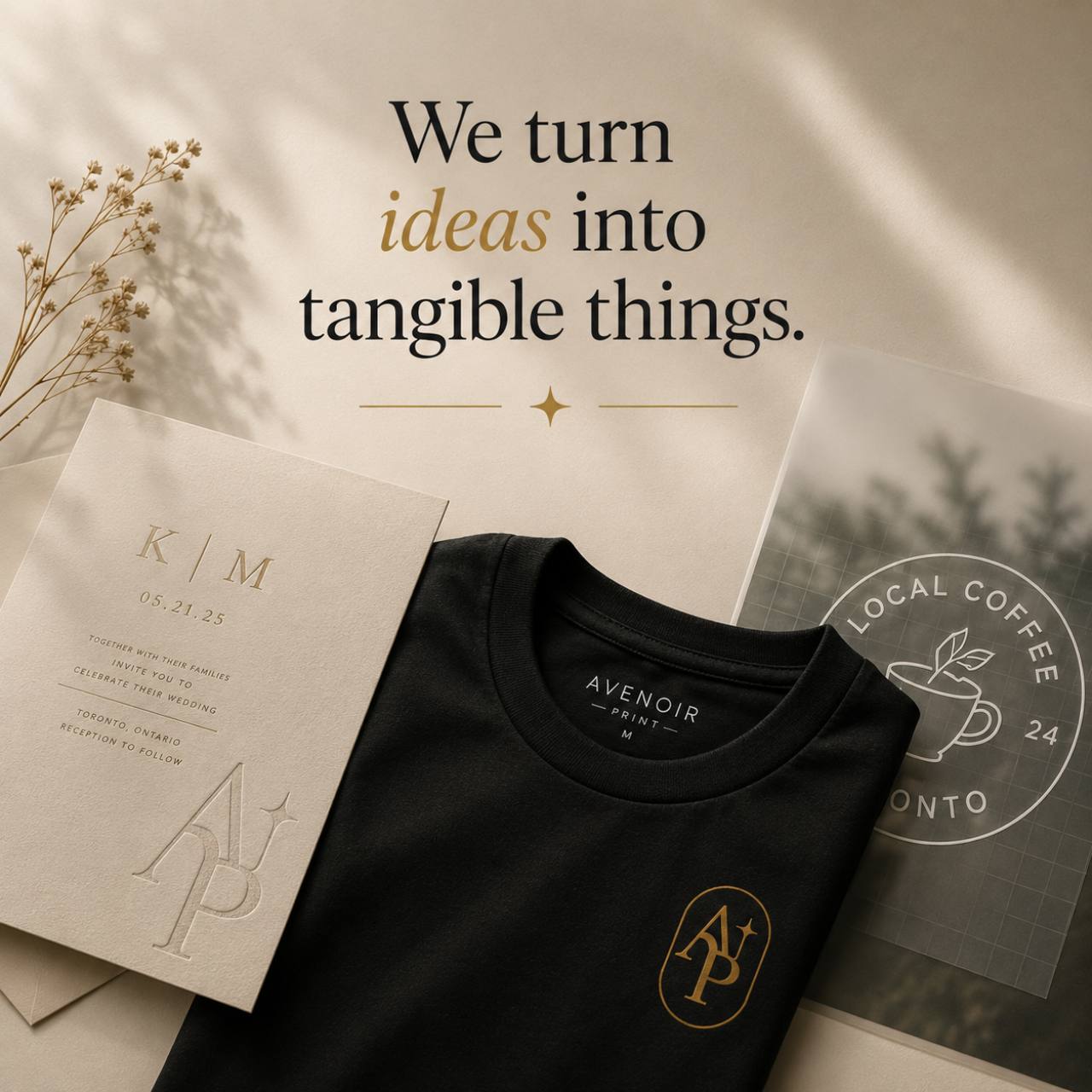 Folded Avenoir apparel styled with premium print finishing details
