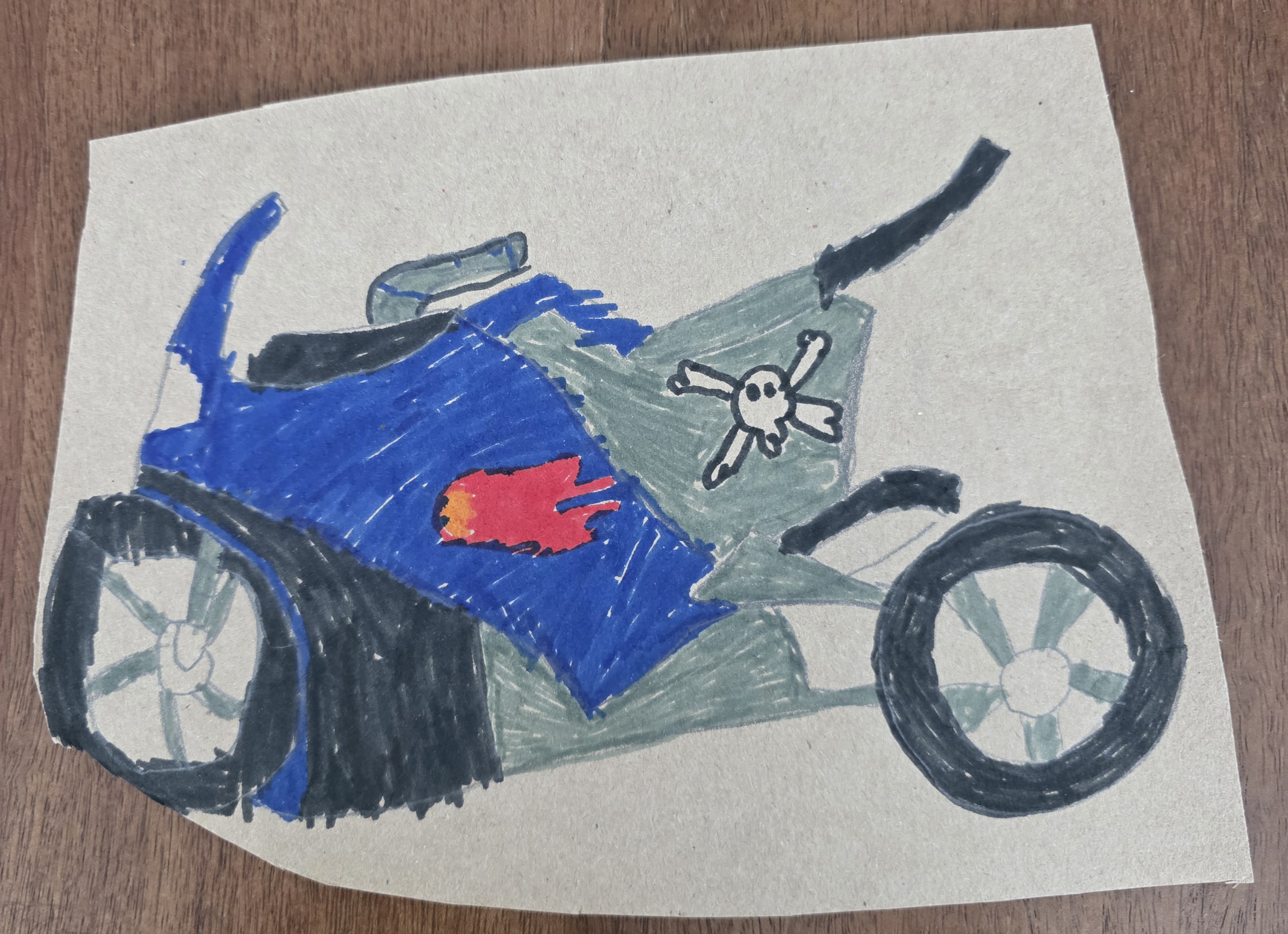 Original motorcycle drawing photographed on paper.