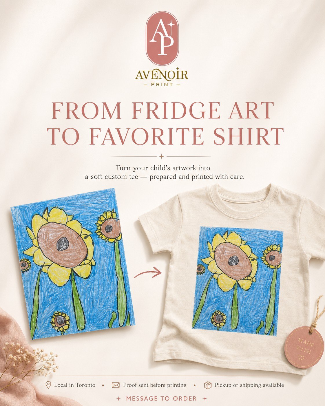 Finished sunflower shirt shown as a completed transformation