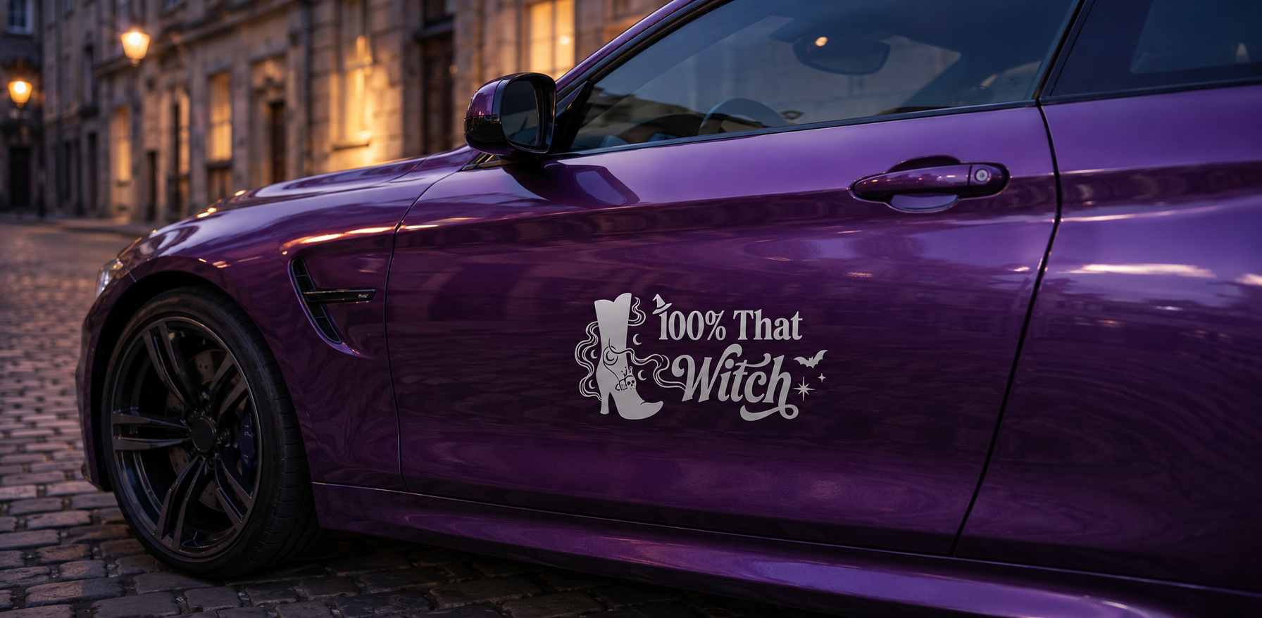 Warm ivory 100% that witch decal on a dark vehicle rear panel