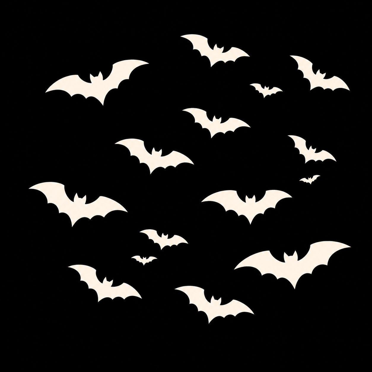 Warm ivory mini bat swarm decal set on a dark vehicle window