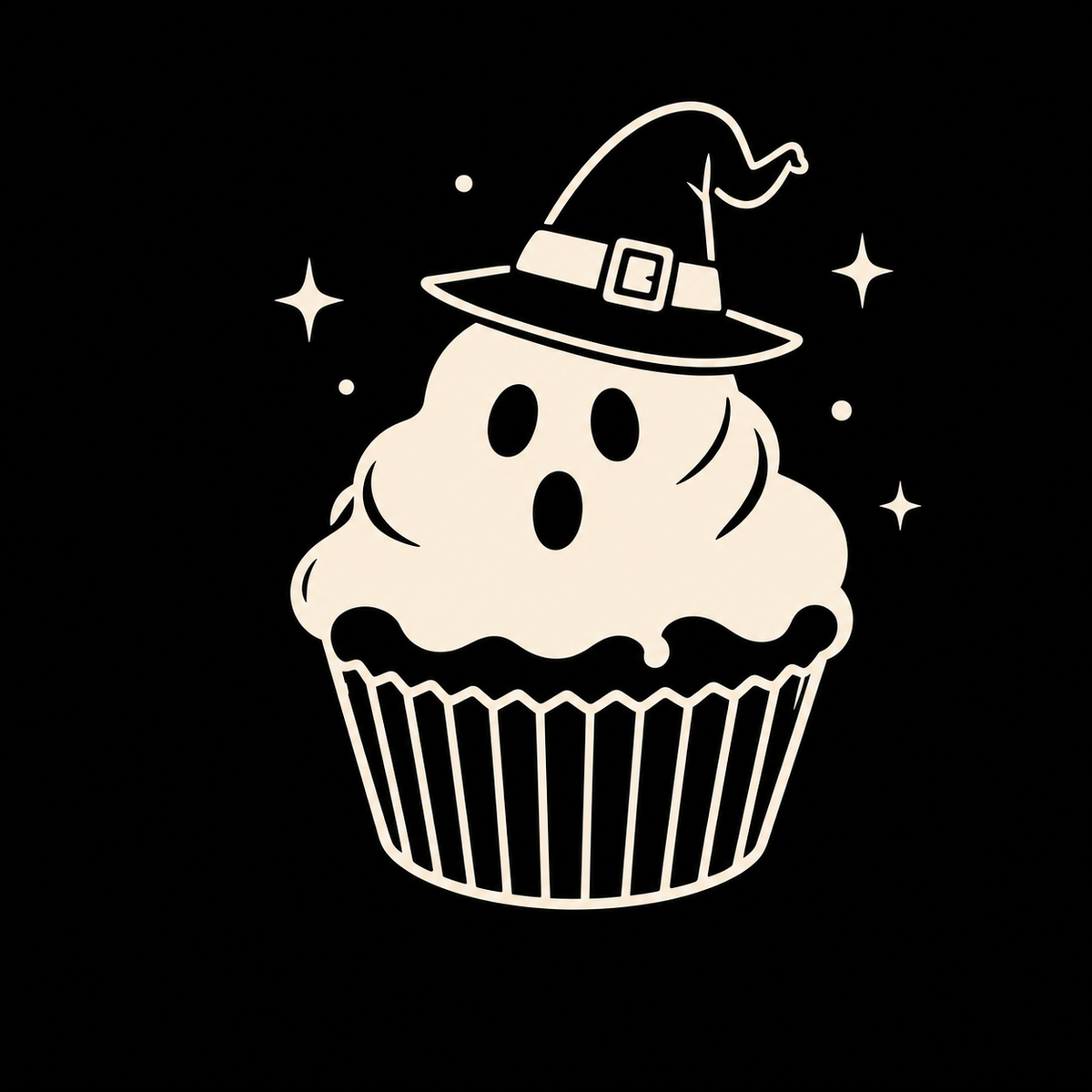 Haunted cupcake decal on a dark vehicle window