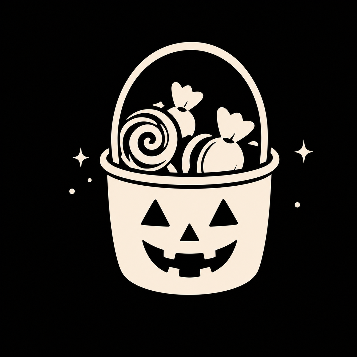 Trick-or-treat bucket decal on a dark vehicle window