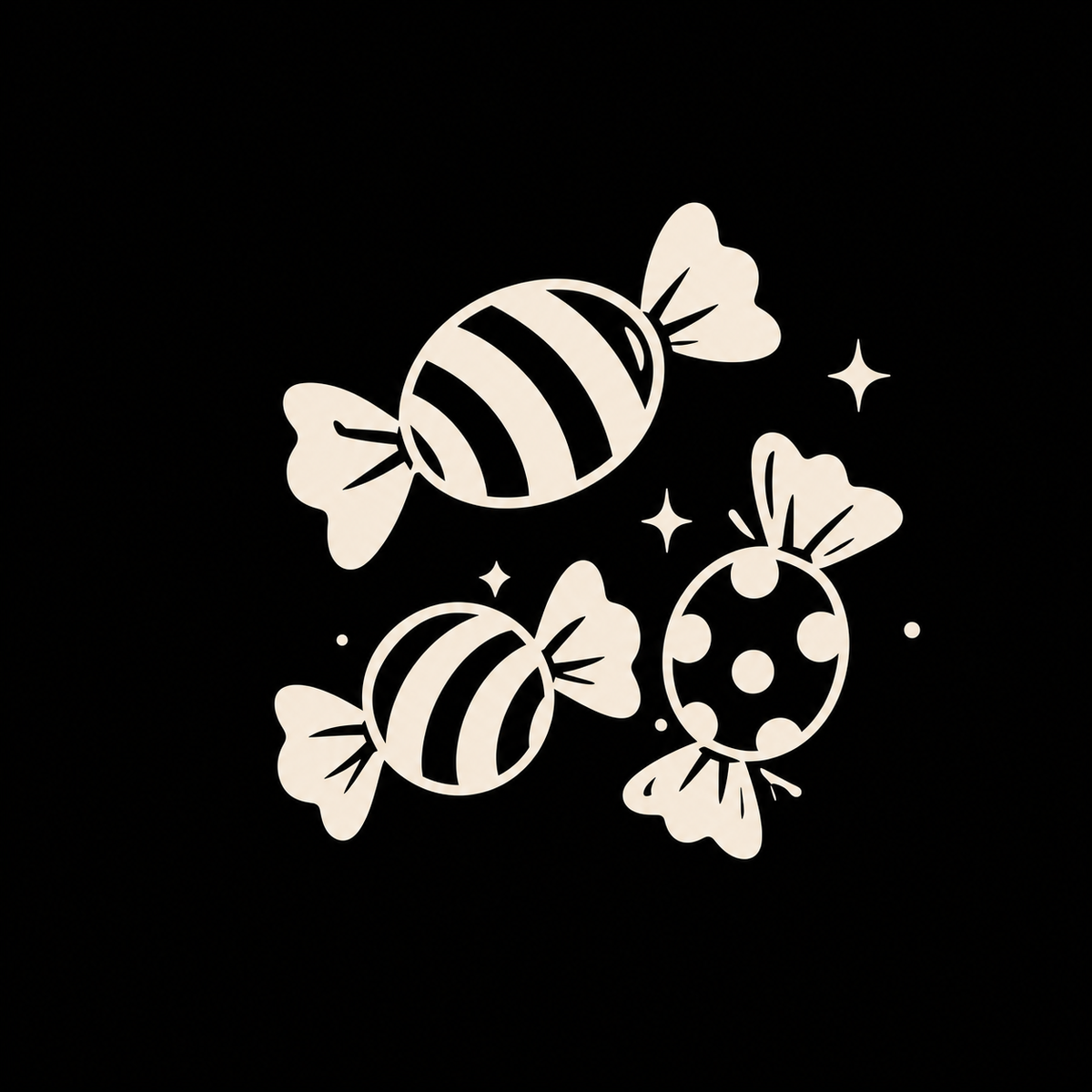 Wrapped candies decal on a dark vehicle window
