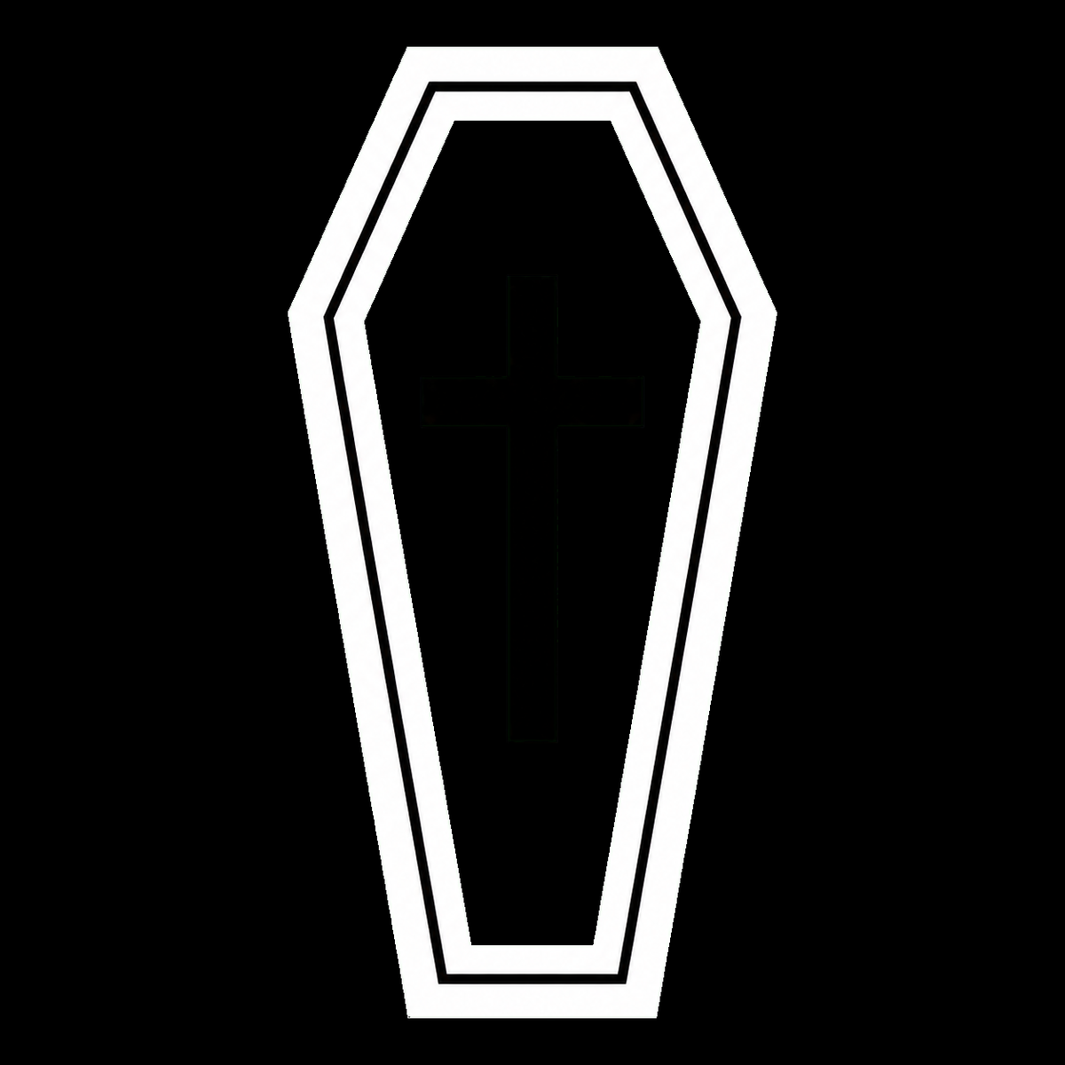 Coffin decal on a dark vehicle window