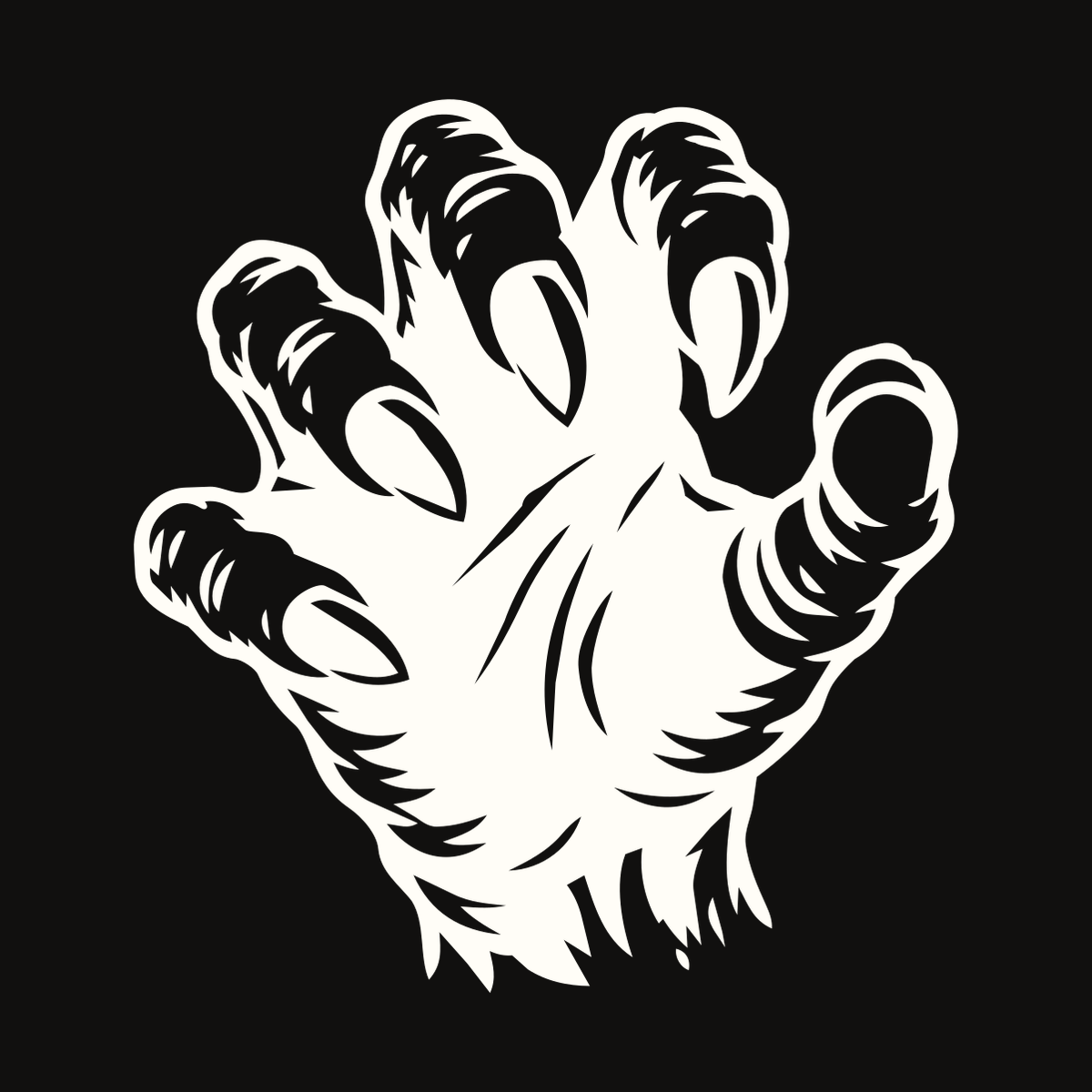 Warm ivory creeping hand decal on a dark vehicle rear window