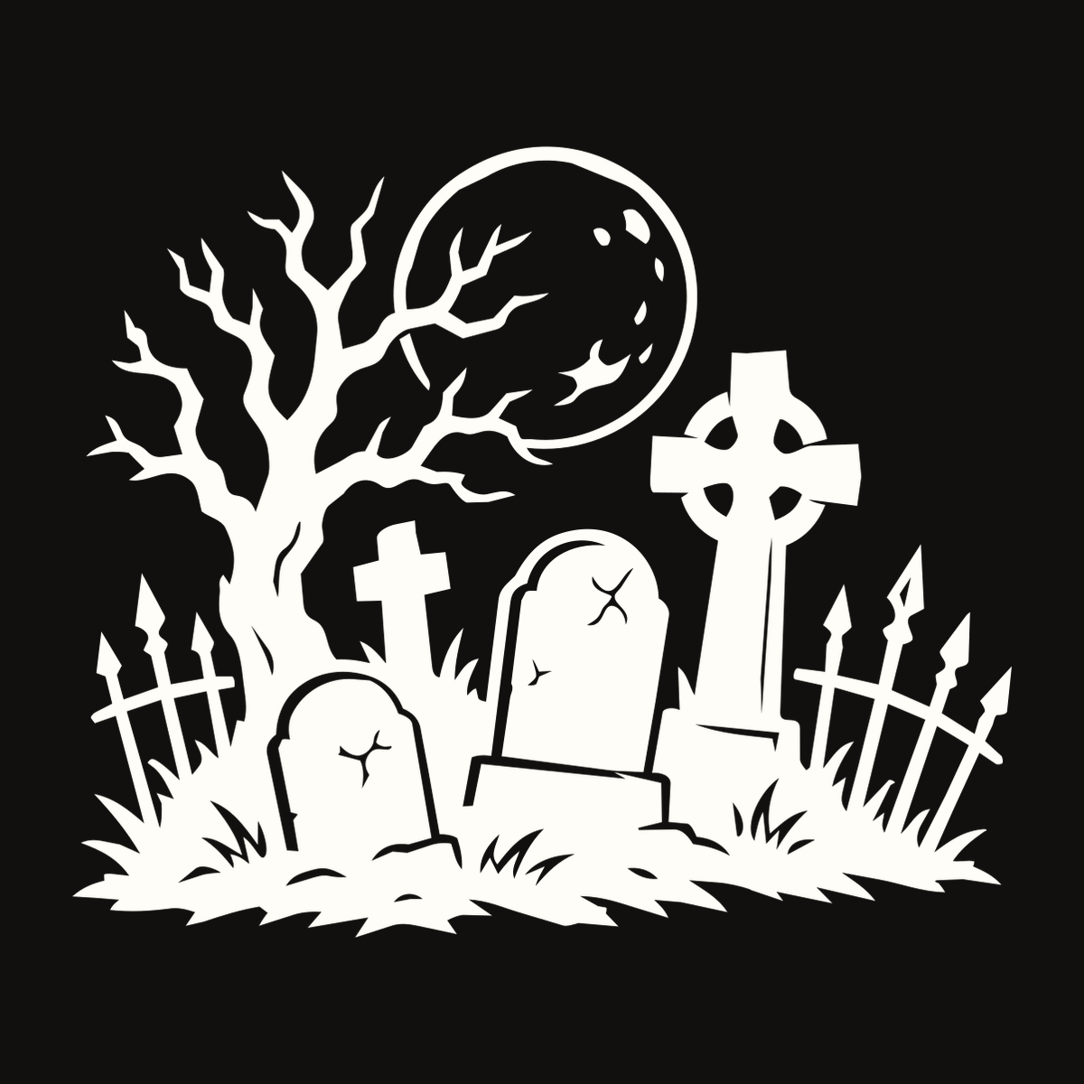Warm ivory graveyard moon decal on a dark vehicle rear window