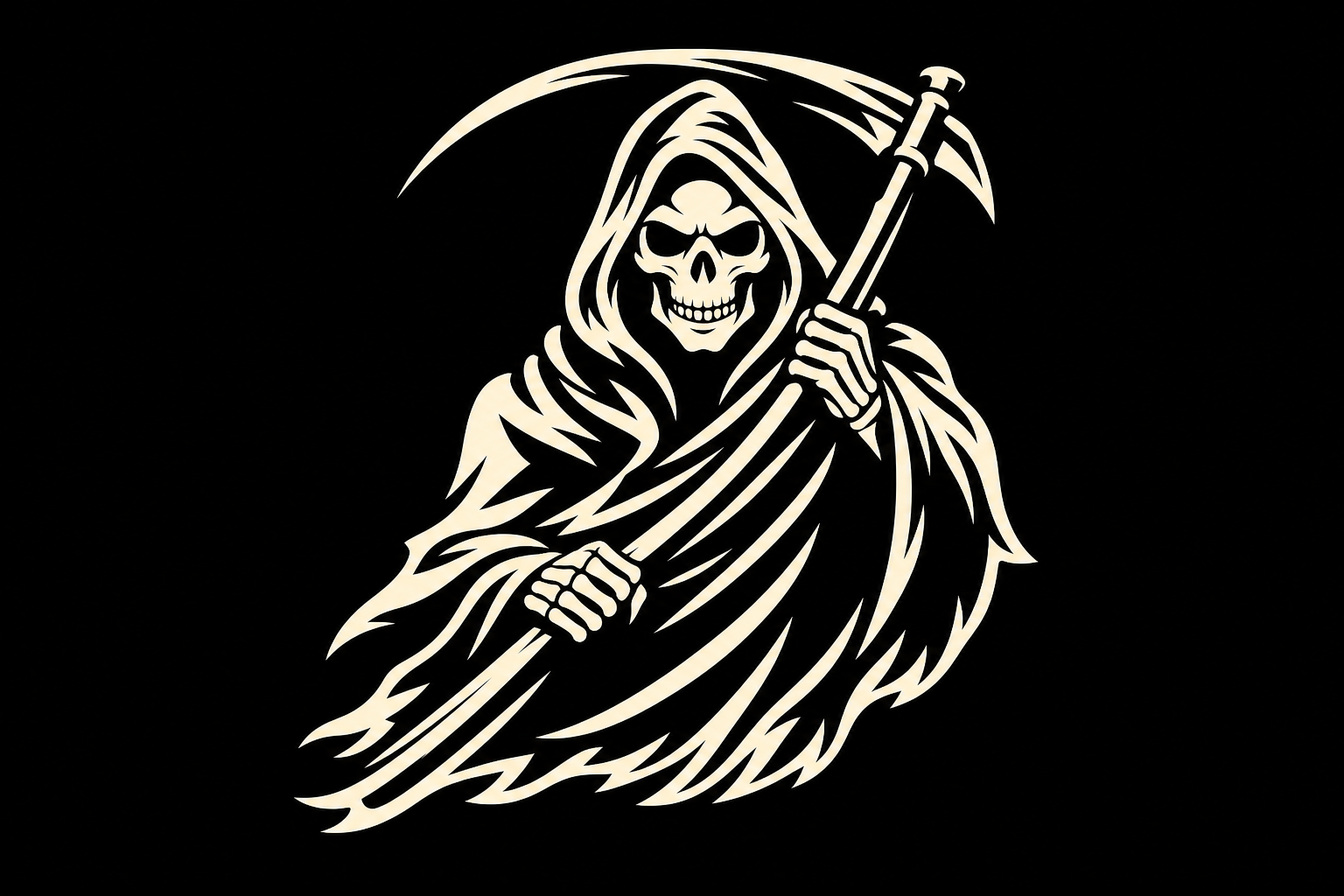 Grim reaper with scythe decal on a dark vehicle window