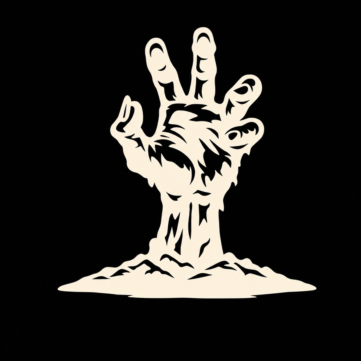 Zombie hand rising from earth decal on a dark vehicle window