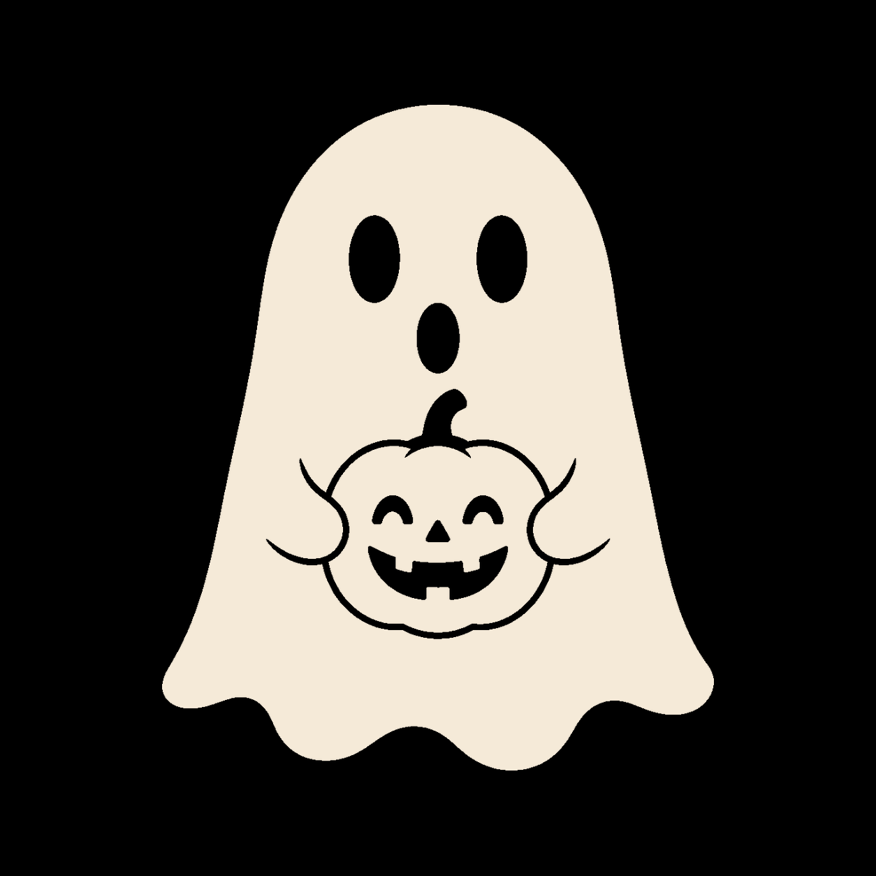 Cute ghost holding a pumpkin decal on a dark vehicle window