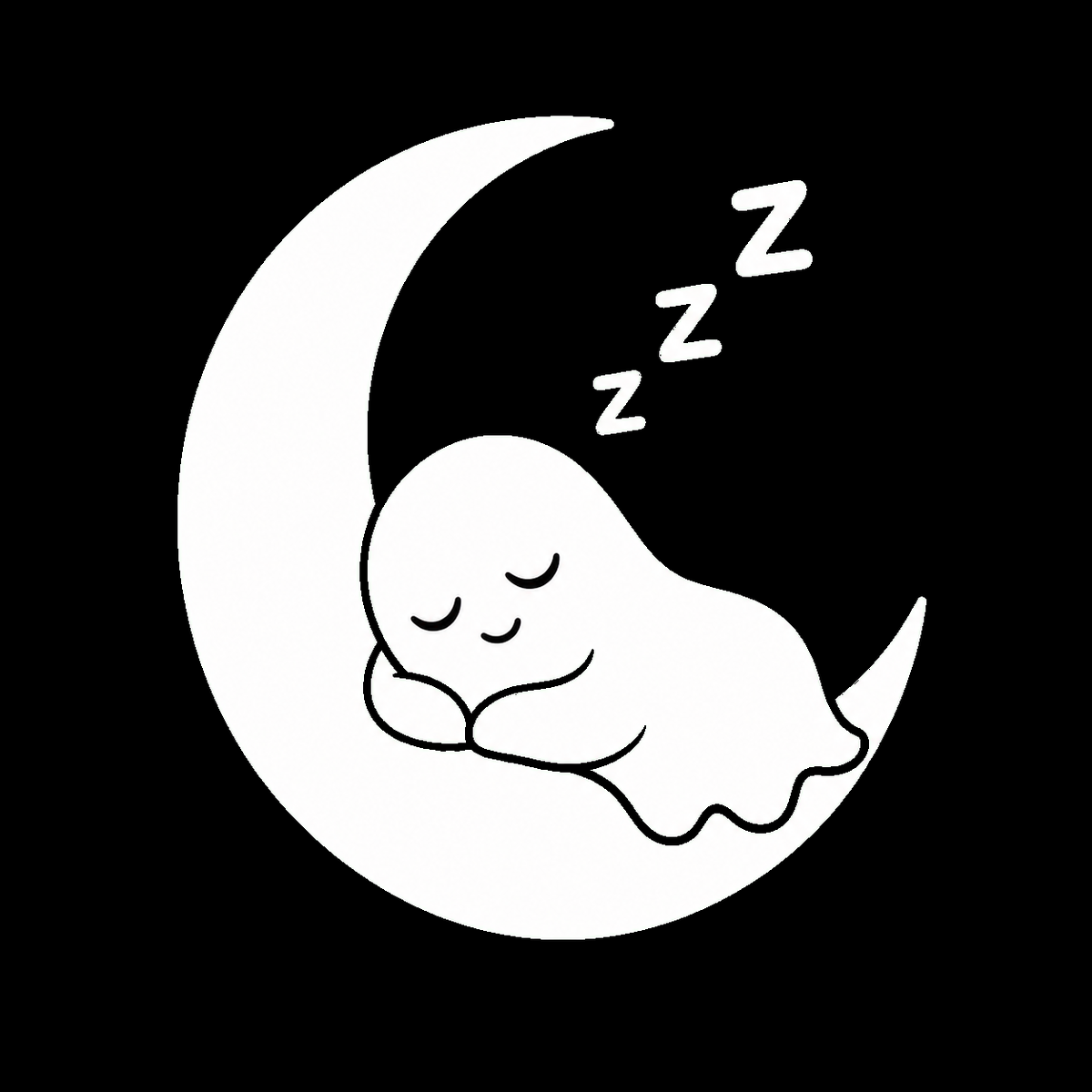 Sleeping ghost and crescent moon decal on a dark vehicle window