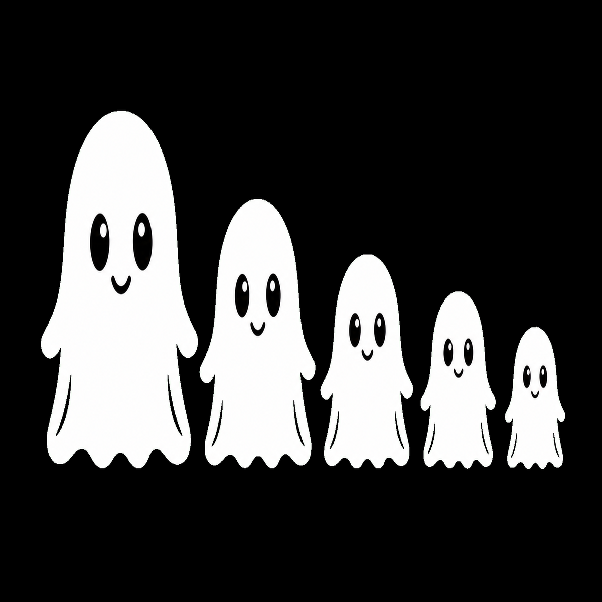 A row of tiny friendly ghost decals on a dark vehicle window