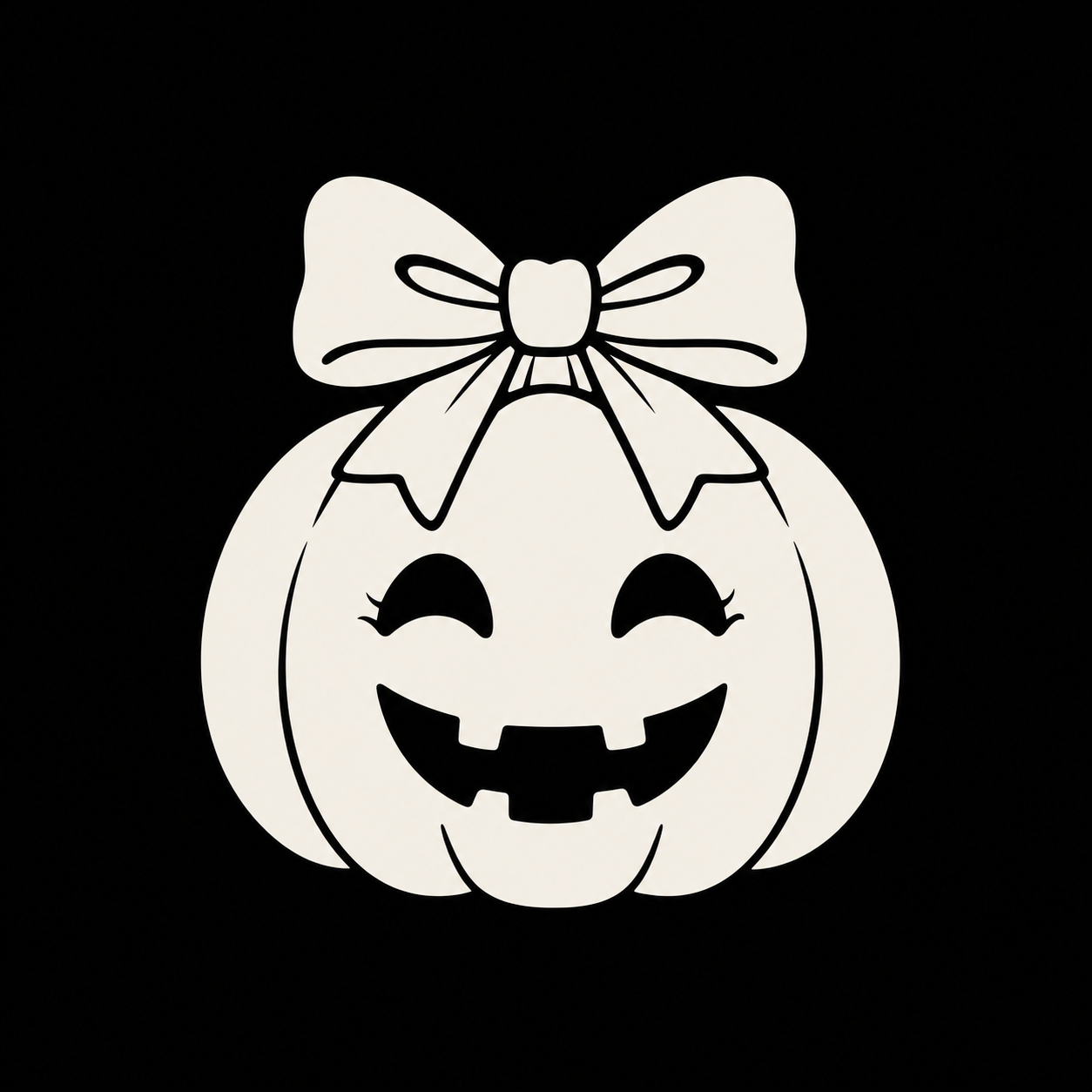 Warm ivory bow pumpkin decal on a black background
