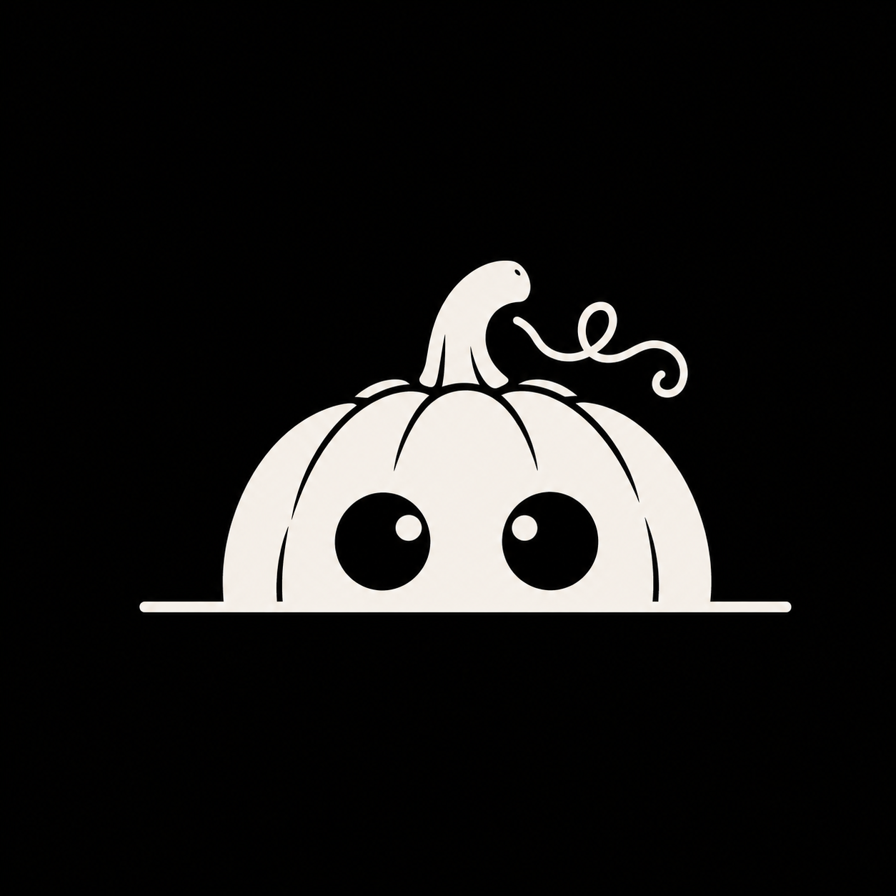 Warm ivory bumper-peeking pumpkin decal on a black background