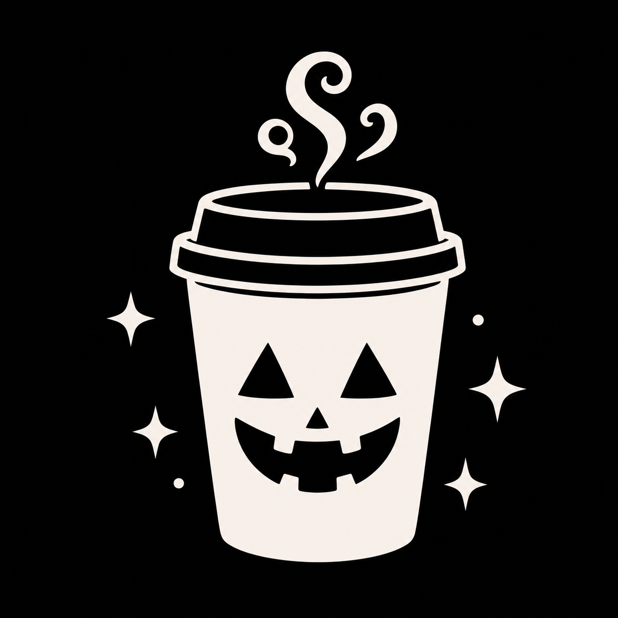 Warm ivory pumpkin coffee cup decal on a black background