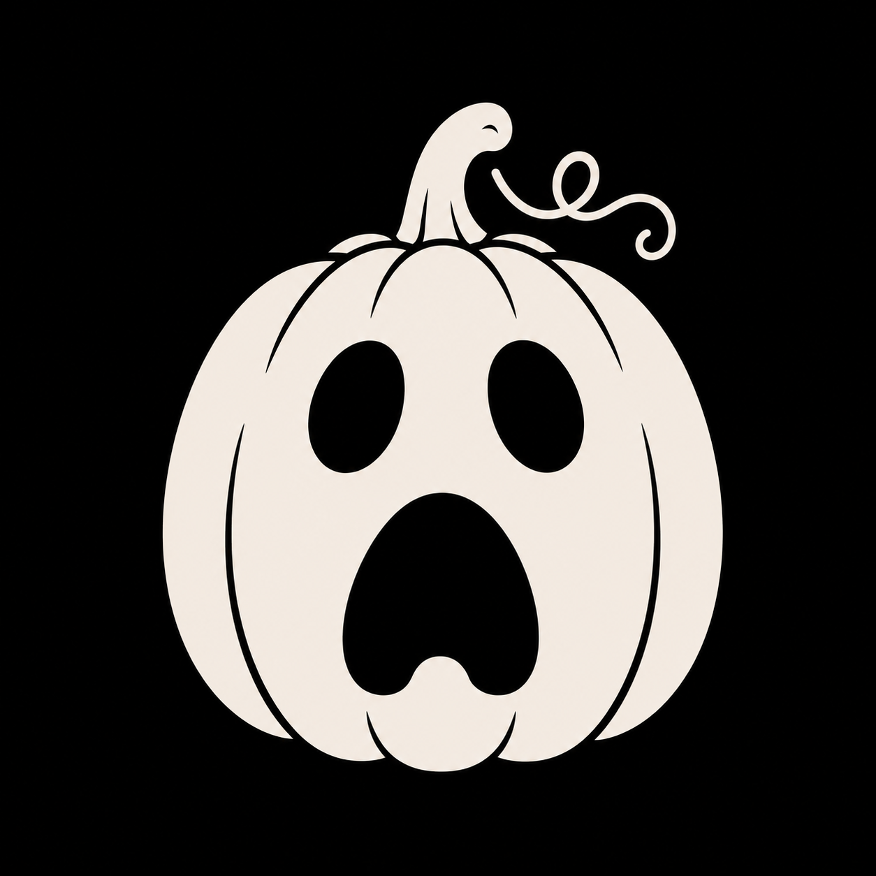 Warm ivory scared pumpkin decal on a black background