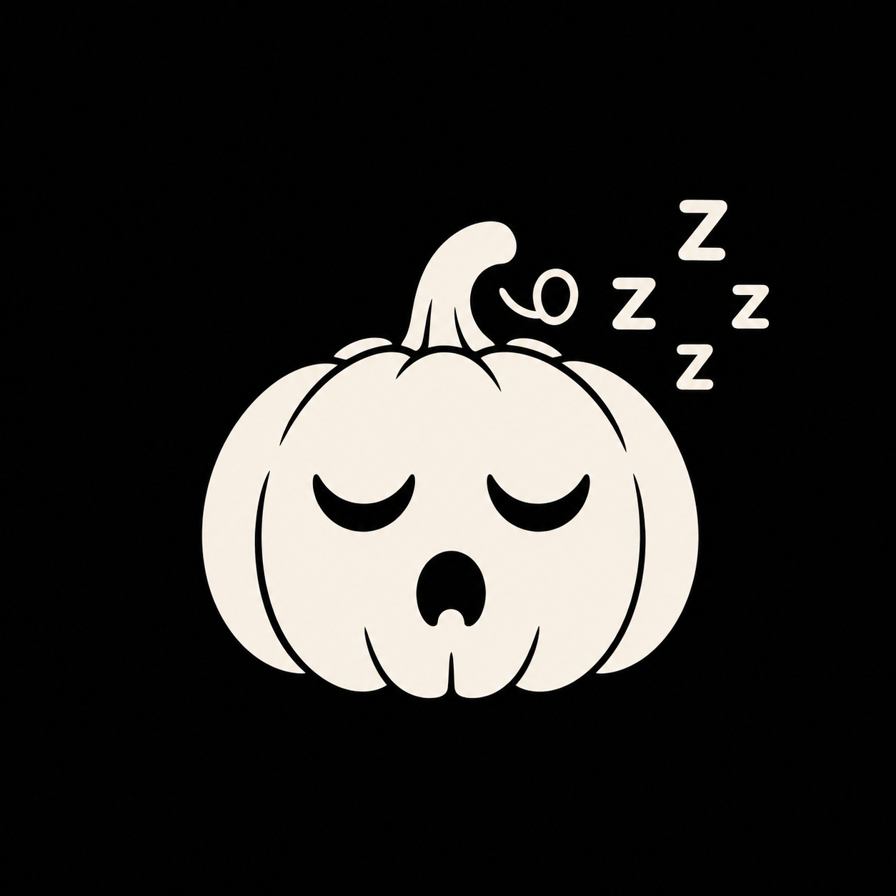 Warm ivory sleepy pumpkin decal on a black background