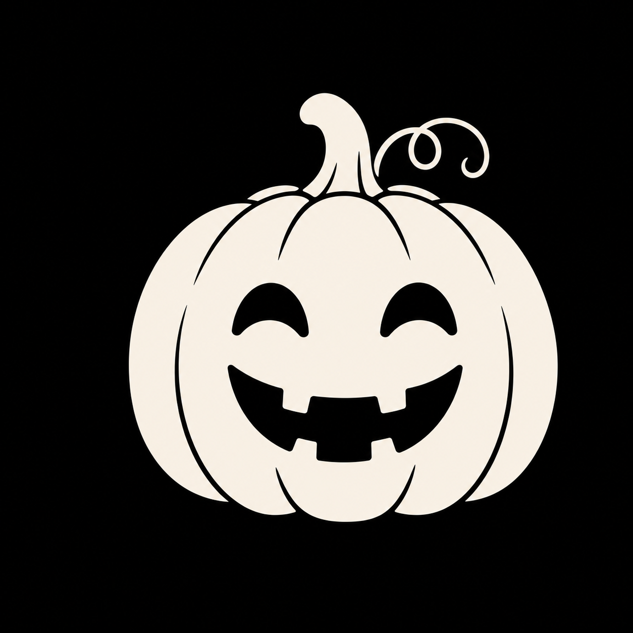 Warm ivory smiling pumpkin decal on a black background