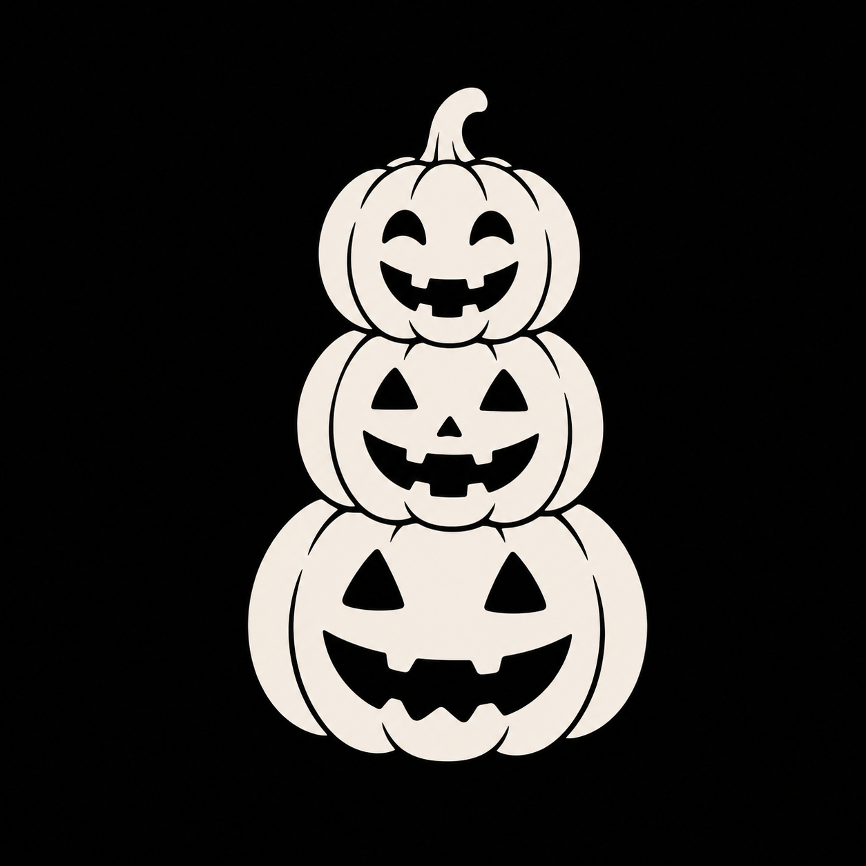 Warm ivory stacked pumpkins decal on a black background